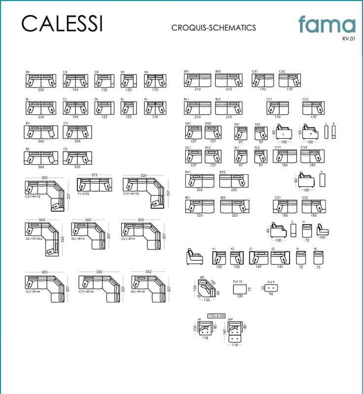 Calessi sofa dimensions from Fama - Mia Stanza