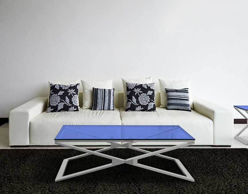 Oxana coffee table in brushed stainless steel - Blue Tinted