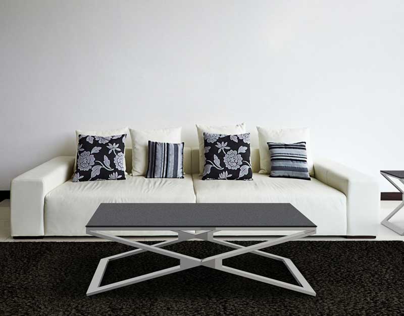 Oxana coffee table in brushed stainless steel - Grey ceramics