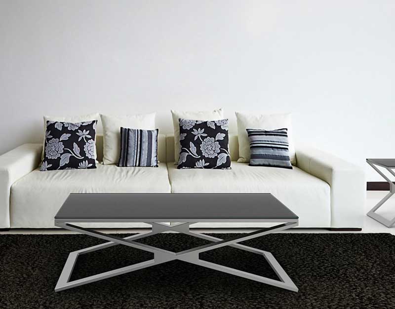 Oxana coffee table in brushed stainless steel - Grey acid etched