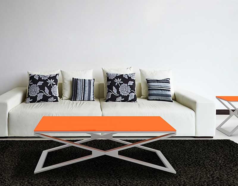 Oxana coffee table in brushed stainless steel - lacquered Orange