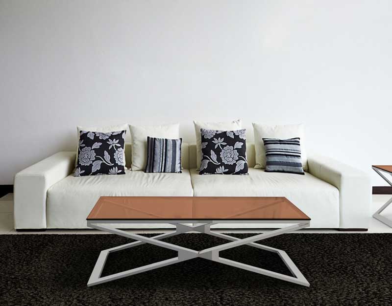 Oxana coffee table in brushed stainless steel - Sepia