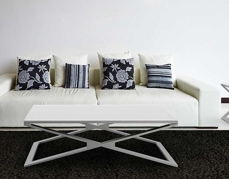 Oxana coffee table in brushed stainless steel White acid etched