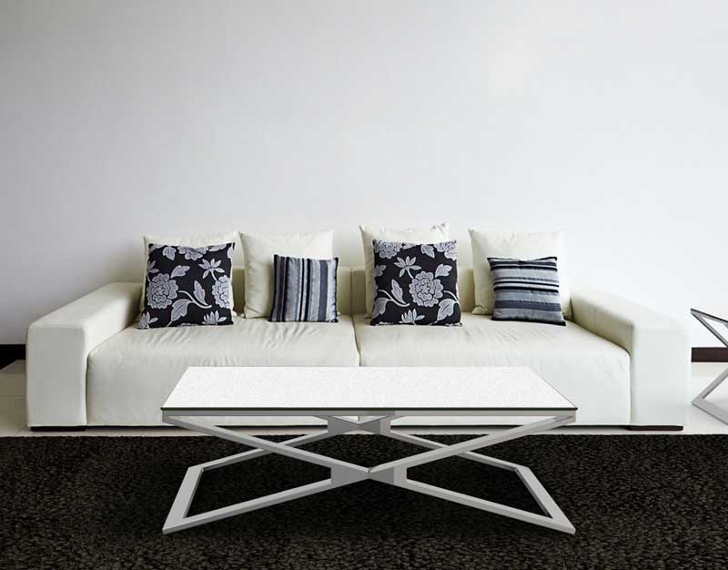 Oxana coffee table in brushed stainless steel White ceramics
