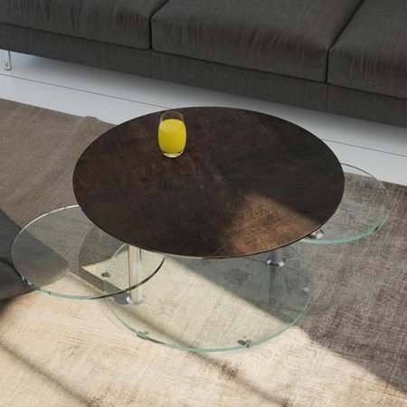 Round coffee table from Akante - steel ceramics