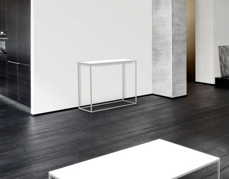 Julia ST182 Brushed Steel Console Table - White Acid Etched
