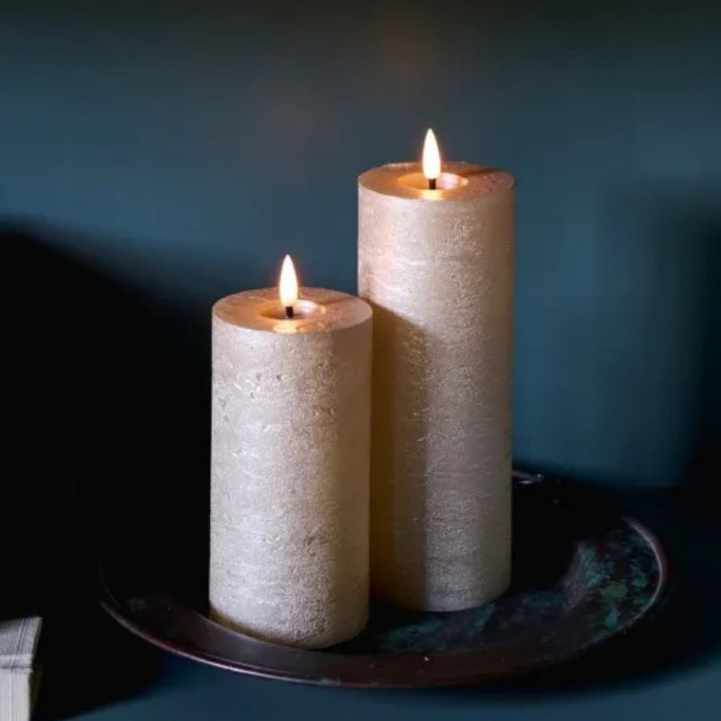 LED Metallic Pillar Candles (Light Champagne) | set of 2