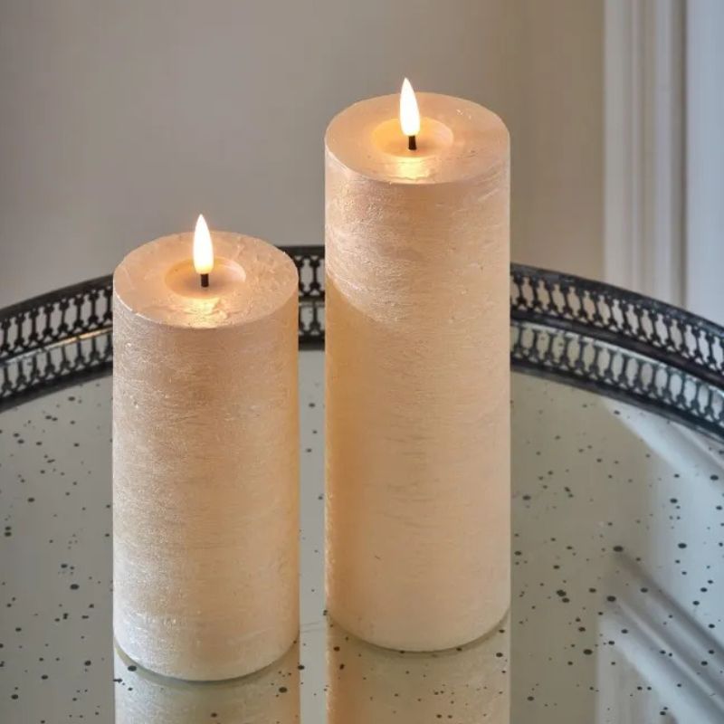 LED Metallic Pillar Candles (Light Champagne) | set of 2