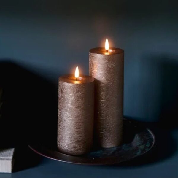 LED Metallic Pillar Candles (Dark Champagne) | set of 2