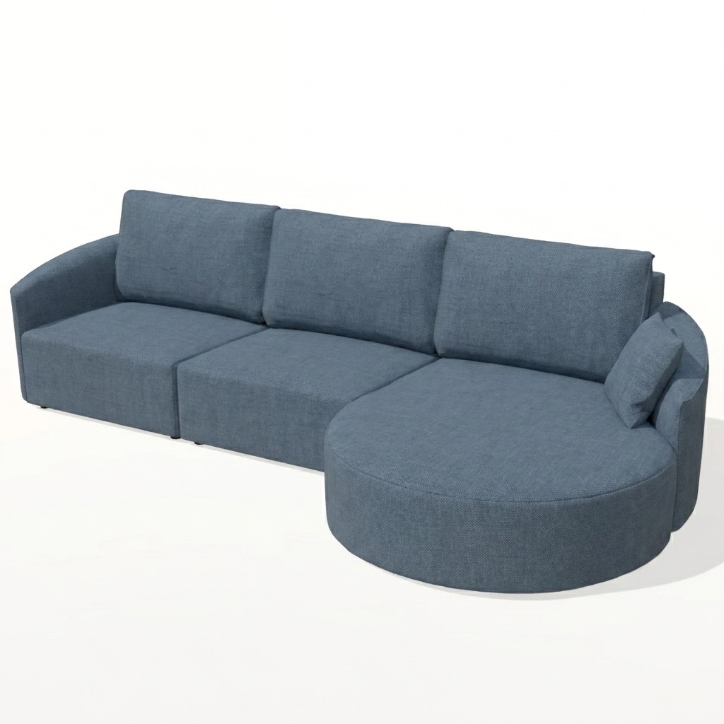 Nora Curved Chaise Sofa Blue RHF