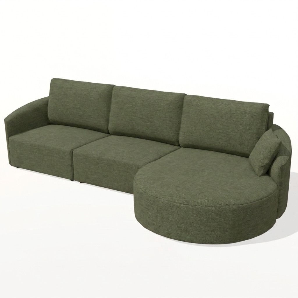 Nora Curved Chaise Sofa Green RHF