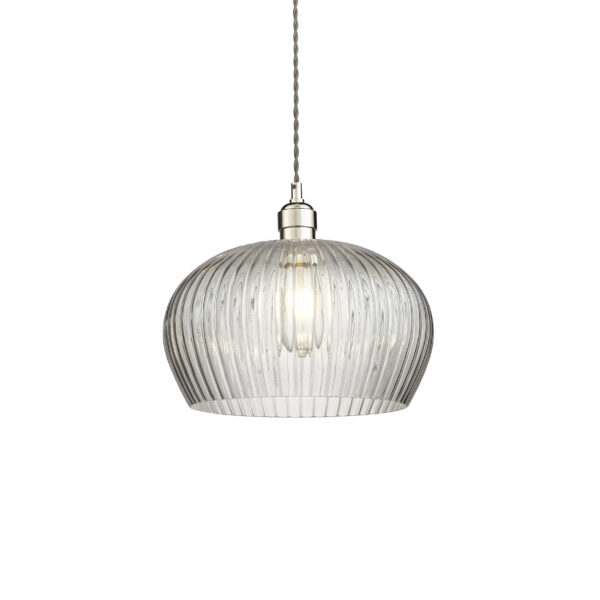Lucent - Ribbed clear glass and bright nickel medium pendant