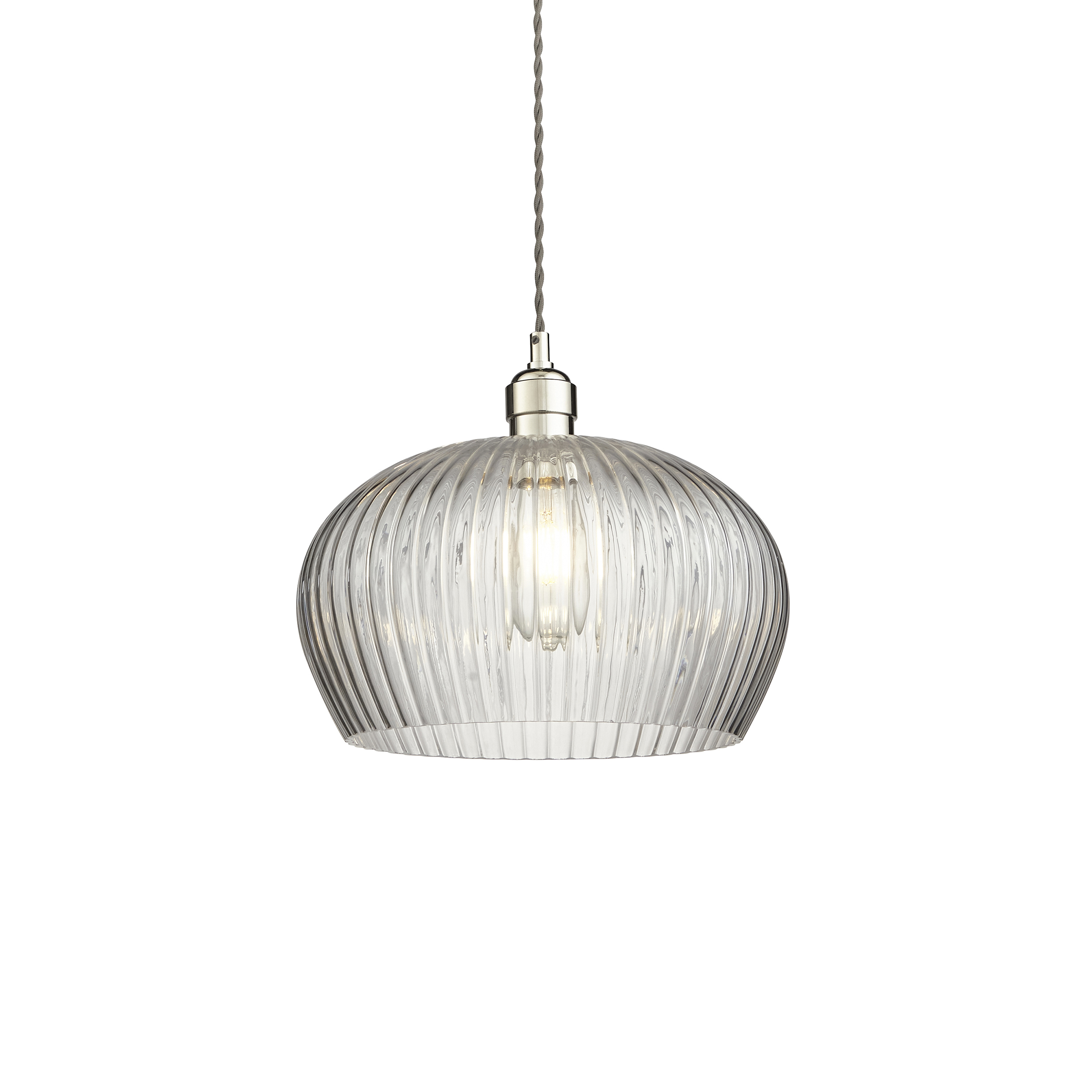 Lucent - Ribbed clear glass and bright nickel medium pendant
