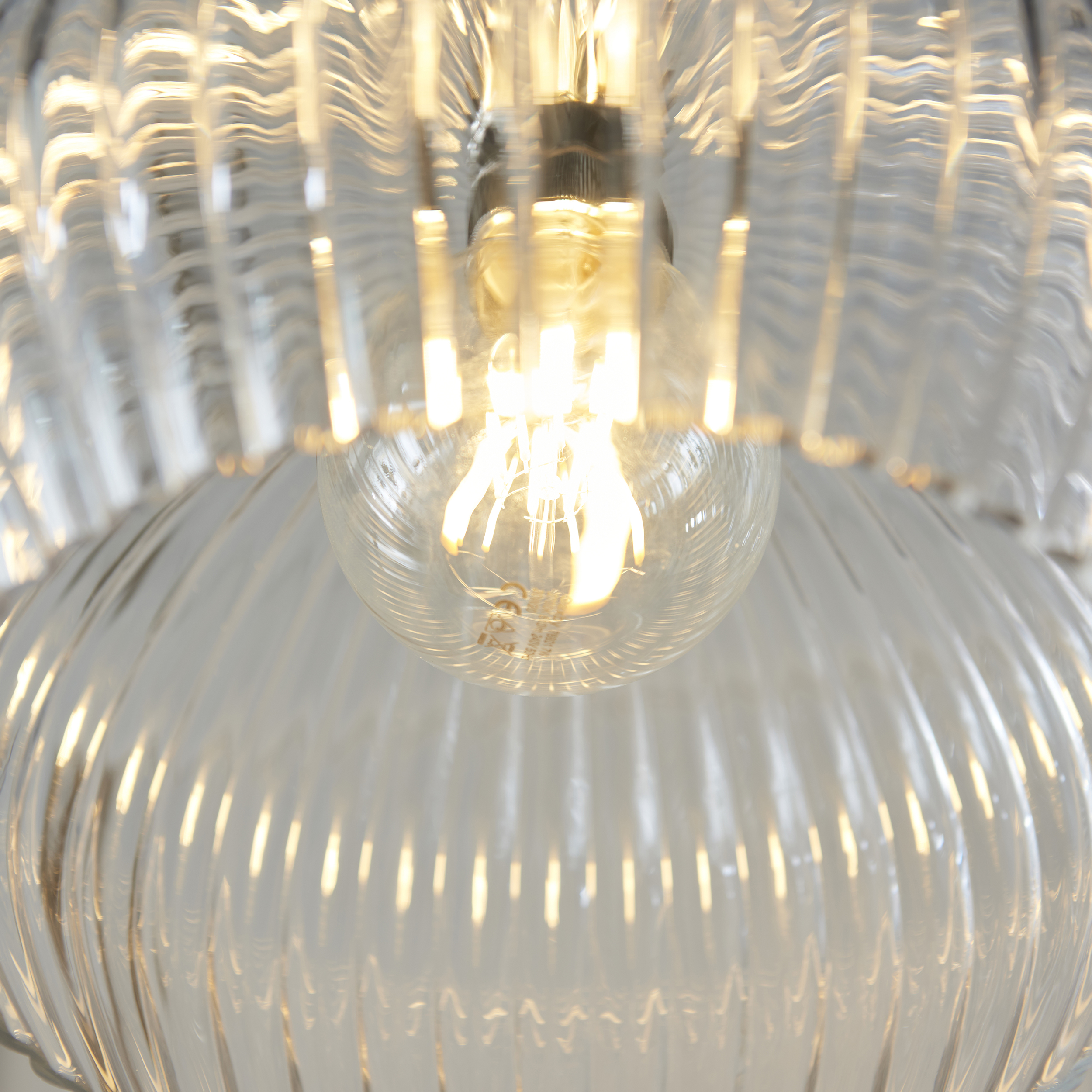 Lucent - Ribbed clear glass and bright nickel medium pendant