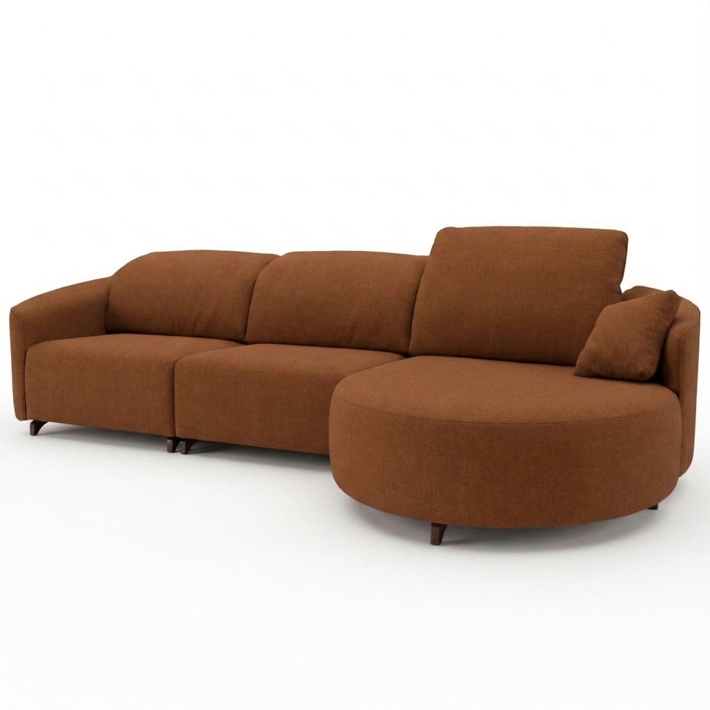 Natalie Curved Chaise Sofa Rust RHF